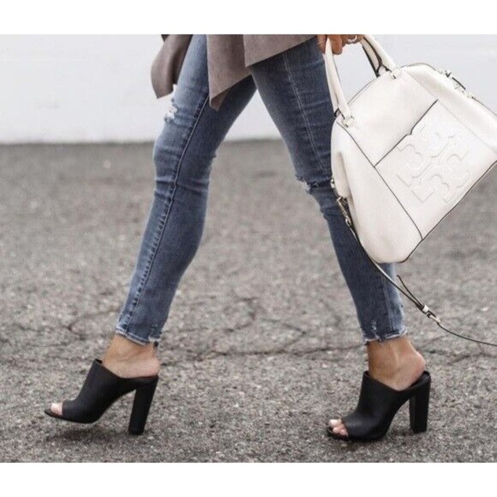 NIB Vince Alora Leather Block Heel Slide‎ Sandal in Black Size 9 $295